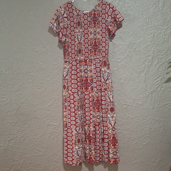 Red Patterned Women's Dress Size L - Picture 1 of 12
